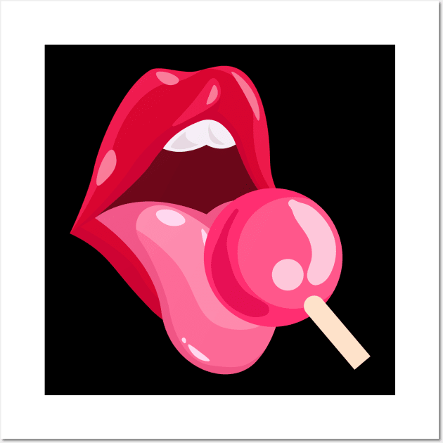 Red Lips Lollipop Wall Art by Luluca Shirts